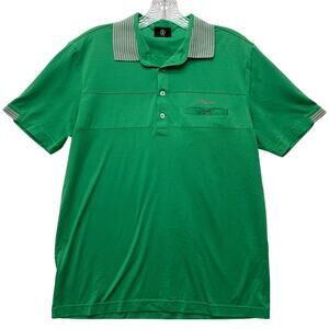 Bogner Mens Size 46S Large Short Green Gray Solid Stripe Short Sleeve Polo Shirt